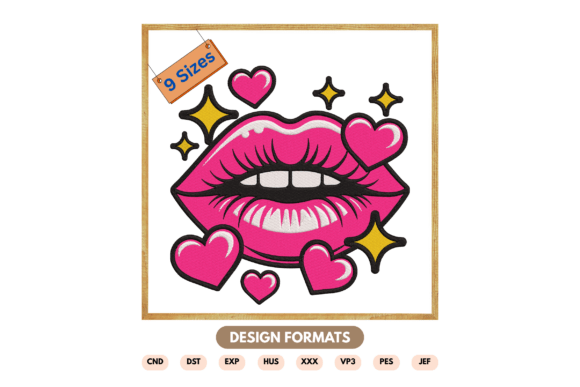 Pink Lips with Hearts: A Craft Fair-Ready Embroidery Design
