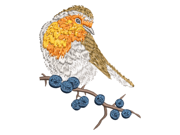 Songbird on Berry Branch Embroidery