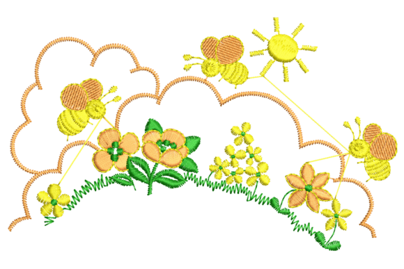 Sunny Bees and Flowers Embroidery Design